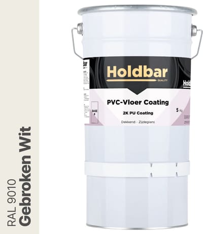 Holdbar PVC-Vloer Coating Gebroken Wit (RAL 9010) 5 Kg - Vloerverf - Alle kleuren - Hecht direct op PVC - Slijtvast - UV-bestendig - Gemakkelijk te reinigen - Beschermt PVC-Vloer - 2 Componenten Verf