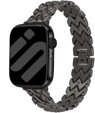 Bandz Metalen 'V-Type' bandje geschikt voor Apple Watch 1/2/3/4/5/6/7/8/9/10/11/SE/SE2/SE3 - 38/40/41/42mm - Zwart