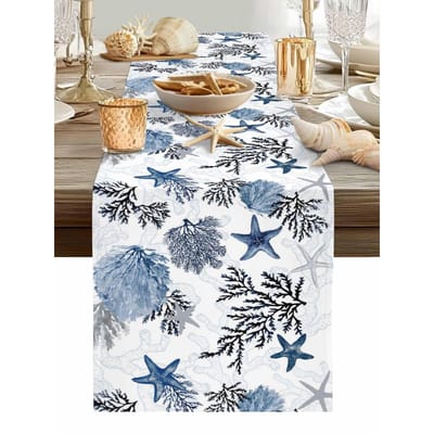 Zomer Zee Nautische Zeester Linnen Tafelkleed Huisdecoratie Verloop Plant Koraal Keuken Eetkamertafelkleed Feestdecoraties 150x33cm gray