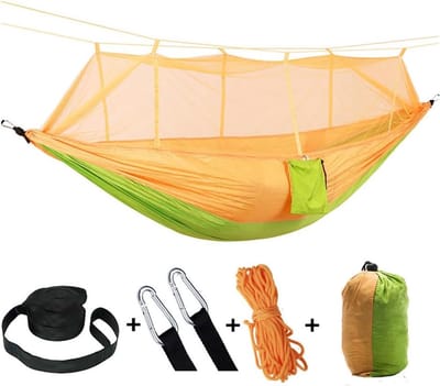 Dubbele Hangmat - Kampeerhangmat Net - Outdoor Ontspanning - Ingebouwd Klamboe - Groot Formaat - Groen
