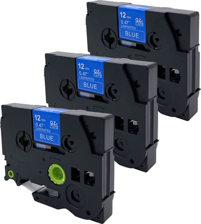 DULA Brother Compatible label tape- Tze-535 - 3 cassettes - Brother P-Touch - Wit op blauw - 12mm x 8m