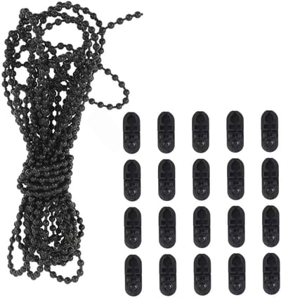 Dailygoods- Rolgordijn 10m - Rolgordijn Ketting - Geschikt voor Rolluiken/Jaloezieën/Lamellengordijnen - 20 Kralen Gespen - Zwart - Raamdecoratie
