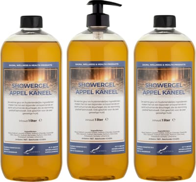 Douchegel Appel-Kaneel 1 Liter - set van 3 stuks - met gratis pomp - Showergel