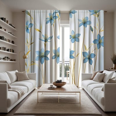 2 stuks HD frisse blauwe bloemdecoratie gordijn Blauw digitaal bedrukt gordijn huisdecoratie stijl decoratie woonkamer slaapkamer W52H63inchW132H160cm white