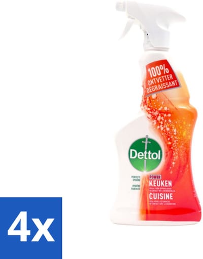 4 x Dettol Power Keukenreiniger Spray 500 ml - Allesreiniger - Keukenreiniger - Ontvetter - Schoonmaakspray - Hygiëne