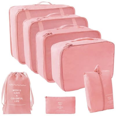 7 Pcs/Set Organisateur de Voyage Sacs de Rangement Valise Cubes d'Emballage Set Étuis Bagage Portable Vêtements Chaussures Pochette de Rangement Pliable.-zmt