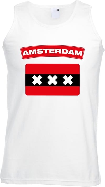 Amsterdam singlet shirt/ tanktop met Amsterdamse vlag wit heren S