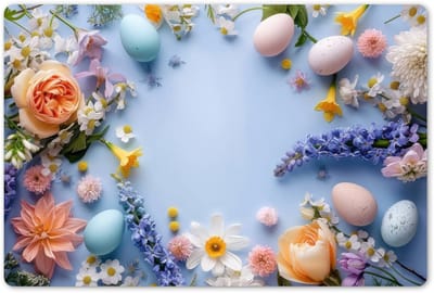 Placemats 45x30 cm - Placemat kunststof - 1 stuk - Bloemen - Pastelkleuren - Paaseieren - Borden onderleggers - Decoratie voor op tafel - Keuken tafeldecoratie accessoires - Vinyl onderlegger - Tafelversiering