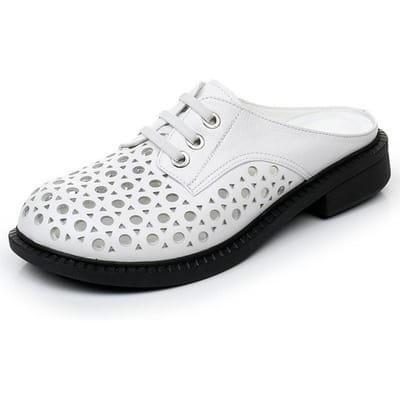 Zomer Ronde Neus Holle Lederen Slippers Casual Sandalen Lage Hak Schoen Slippers Dames Sandalen 35 white
