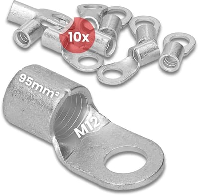 10 stuks Kalitec Q95-12 krimpklemmen voor kabels 95 mm² M12 | Ongeïsoleerd | Krimpen met pinnen | Voor meeraderige, fijne en extra fijne geleiders | Kabelklem 95 mm²