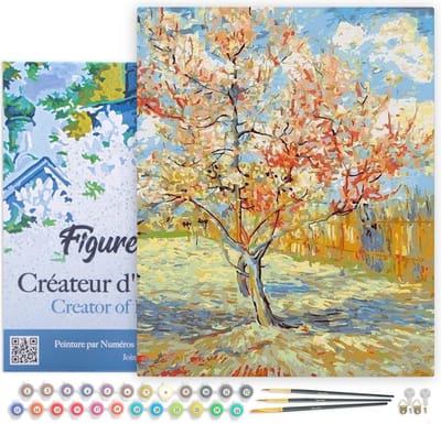 Figured'Art Schilderen op Nummer Volwassenen met lijst - Van Gogh De roze perzikboom - Handwerk acrylverf Kit DIY Compleet - 40x50cm Canvas al ingelijst