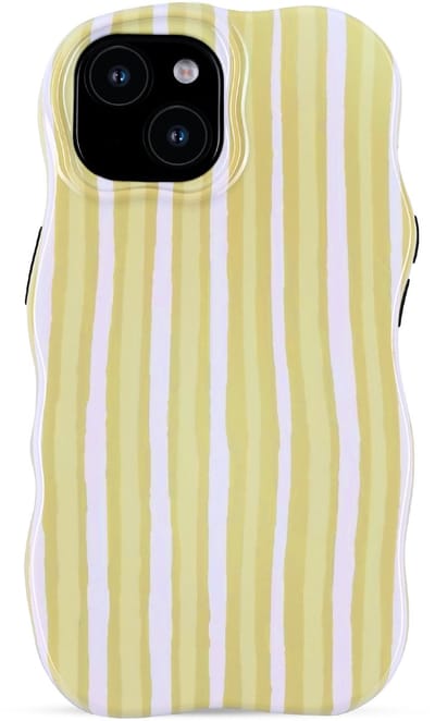 Casemania Hoesje Geschikt voor Apple iPhone 14 - Wave Back Cover Case - Geel - Golvend Telefoonhoesje met Shockproof Bescherming