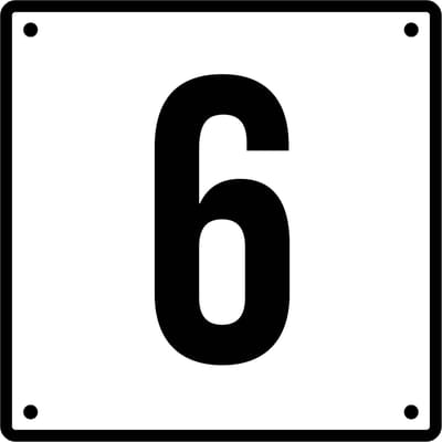 Huisnummerbord 6 - Incl. Schroeven en Pluggen – Acrylaat - 10 x 10 cm - Wit met Zwart