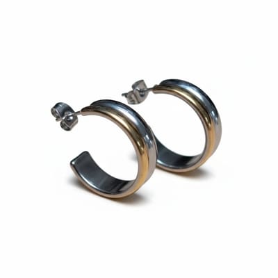 Aramat Jewels | Oorringen | RVS Half-Hoop Oorbellen Bicolor Goud Zilver 23mm - Dames | | | |7mm | Staal | Volwassenen | Verkleurd niet
