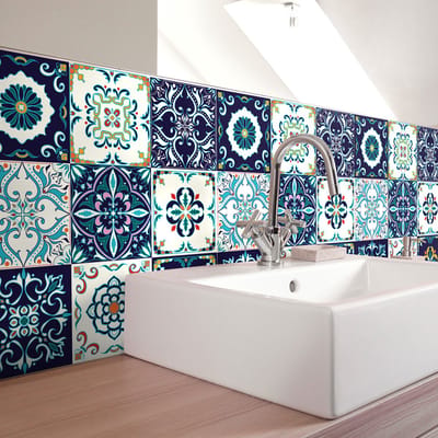 Muurstickers - Zelfklevende tegelmuurstickers voor keuken en badkamer - AZULEJOS ANTHORION - 9 stickers 20x20cm