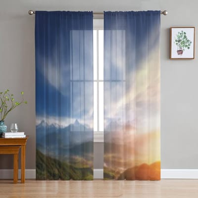 Shangri-La Luxe Chiffon Transparante Gordijnen voor Woonkamer Slaapkamer Decoratie Raam Voiles Tule Gordijn 135W x 137H(cm)