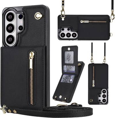 Stravo Samsung Galaxy S26 Ultra Portemonnee Hoesje / Case met Rits, Kaarthouder en Crossbody Lanyard [Afneembare Schouderriem] met Kickstand - Zwart