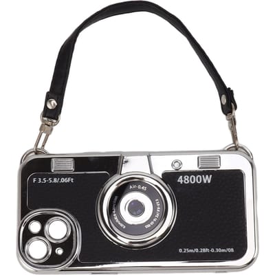 Étui de téléphone Emily in Paris Mignon Étui de téléphone Caméra Vintage 3D avec Cordon pour Hommes Femmes Garçons Filles Noir pour gray