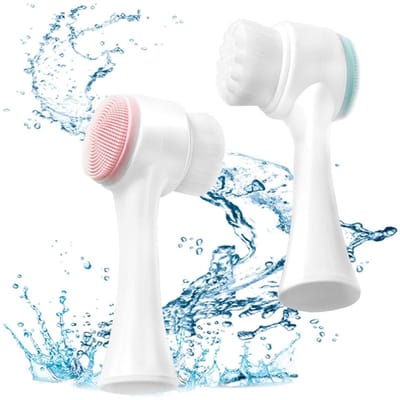 2-pack - Dual Head Manual Facial Cleansing Brush Set - 2-in-1 zachte borstel en siliconen gezichtsreinigingsborstel - voor diepe reiniging van poriën, exfoliatie, verwijdering van mee-eters (roze/blauw)