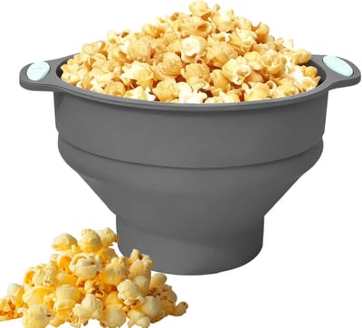 Popcorn Kom - Magnetron Snack - Film Avond - Opvouwbaar Siliconen - 24.8 cm - Grijs