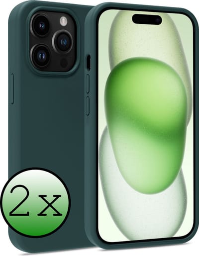 Hoesje 2 Stuks - Geschikt voor Apple iPhone 15 Pro - Sterk & Shockproof - Case Siliconen - Back Cover - Telefoon Hoes - Donkergroen