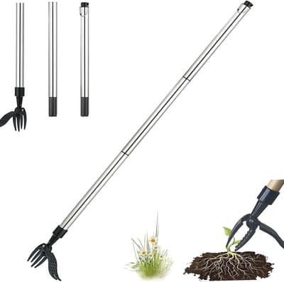 Onkruidsteker - Staande onkruidtrekker met handvat - Aluminium - Staand Gazon Tuingereedschap - Afneembaar - Handmatige onkruidverwijderaar en grijper - Geen buigen voor het verwijderen - Geschenken van de tuinier - Voor tuinen, moestuinen en gazons