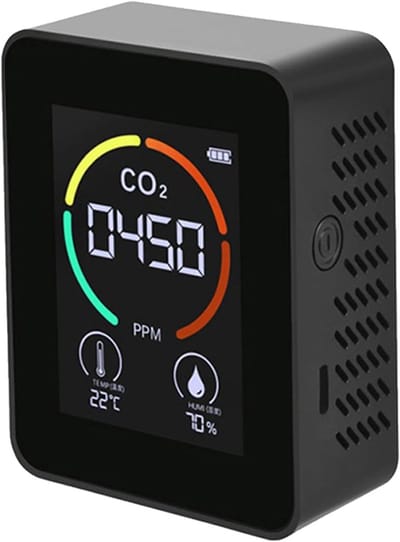 Kooldioxidemelder - Luchtkwaliteitmeter - Omgevingsbewaking - Infraroodsensor - 9.7W x 4.8H cm - Zwart