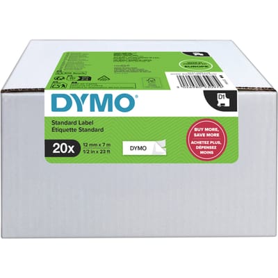 DYMO originele D1 labels | Zwarte Tekst op Wit Label | 12 mm x 7 m | zelfklevende etiketten voor de LabelManager labelprinters | 20 stuks | gemaakt in Europa