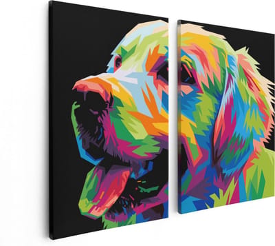 Artaza Canvas Schilderij Tweeluik Kleurrijke Hond - Abstract - 80x60 - Foto Op Canvas - Canvas Print