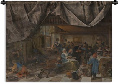 Wandkleed Jan Steen - Het leven van de mens - Schilderij van Jan Steen Wandkleed katoen 60x45 cm - Wandtapijt met foto