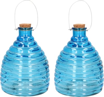 Svenska Living Wespenval - Set van 2x stuks - blauw - 21 cm - glas - wespenvanger - wespenglas - Insectenvangers/insectenvallen - wespen pot