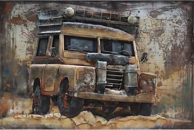 3D art Metaalschilderij - Landrover handgeschilderd - 120 x 80 cm