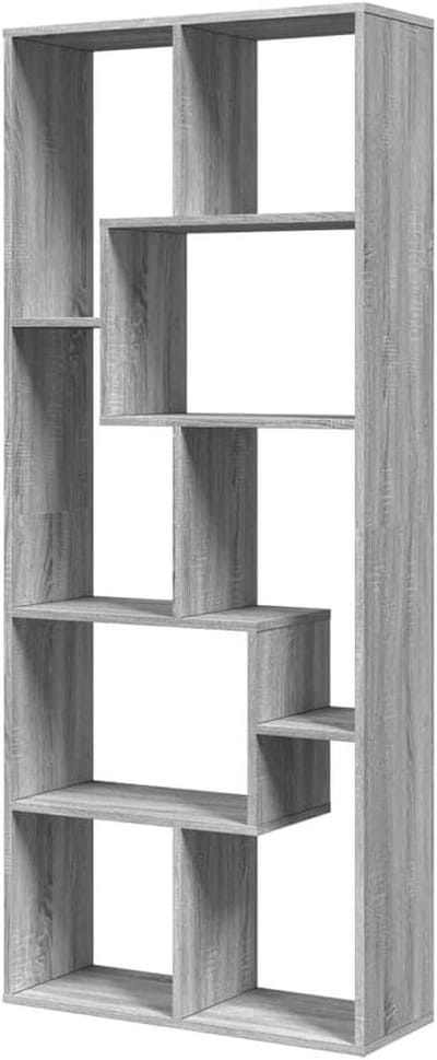 Boekenkast - Opbergrek Vakkenkast - Woonkamer Kantoor - Geometrisch Design - 67 x 25 x 1615 cm - Grijs Sonoma