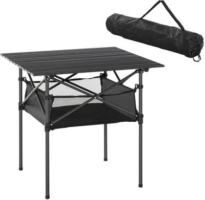 Inklapbare Tafel - 70x70x69 cm - Campingtafel van aluminium - Draagbare picknicktafel - Opvouwbare tafel met netzak - Zwart