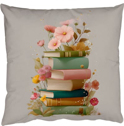 Sierkussens - Kussentjes Woonkamer - 50x50 cm - Boeken - Stapel - Bloemen - Kleurrijk