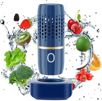 Fruit- en groentereiniger – Capsulevormig reinigingsapparaat met OH-ionzuiveringstechnologie voor het reinigen van groenten, granen, rijst, vlees en zeevruchten – Blauw
