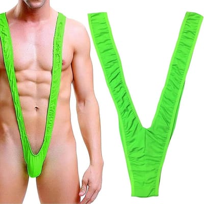 Verleidelijke groene mankini voor heren, elastische polyester zwembroek, perfect als cadeau voor een sexy gelegenheid
