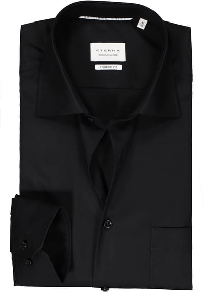 ETERNA comfort fit overhemd - popeline - zwart - Strijkvrij - Boordmaat: 49 (EU maat: 4XL)