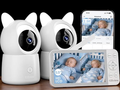 Videobabyfoon met Camera - Baby Monitor WiFi - Kind Bewaken - 2.5K Resolutie 5.5 Inch - 15x7x7 cm - Wit