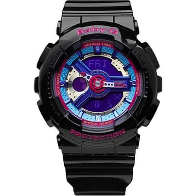 Casio BABY-G Trendy Mode Contrasterend Kleurrijk Sport Dubbel Display Waterdicht Kwarts Uurwerk Hars Band Japans en Koreaans Horloge BA-112-1A blauw
