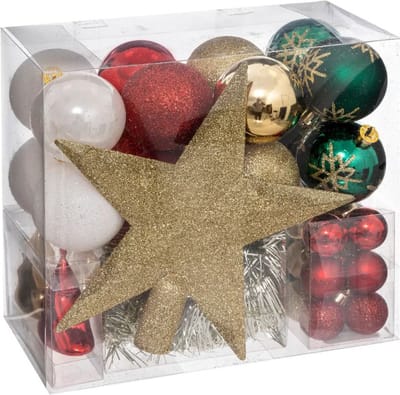 Feeric Lights and Christmas Kerstballen met piek - 43st - kunststof champagne - Groen -Rood