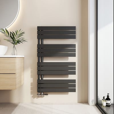 EMKE Handdoekradiator - Plat Design - Mat Zwart - 104x60 cm - 639W - Badkamer Verwarming - CV Radiator