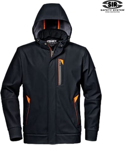 SIR SAFETY REVOLUTION Softshell Werkjas HEREN Veiligheidsjas Zwart - Waterafstotend - Ergonomische Mouwen - Afneembare Capuchon