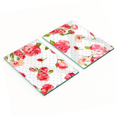 Set van keukenplanken van gehard glas met rozenmotief, 2x40x52 cm
