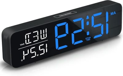 Digitale Wekker - Elektrische Klok - Wakker Worden - Groot Display - 9 inch - Blauw en wit
