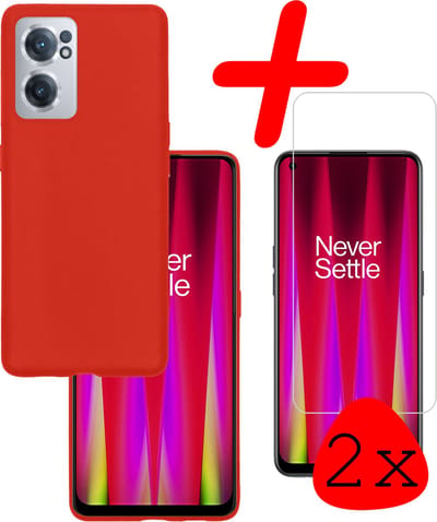 Hoesje Met 2x Screenprotector - Geschikt voor OnePlus Nord CE 2 - Sterk & Shockproof - Back Cover - Siliconen Case - Telefoon Hoes - Rood