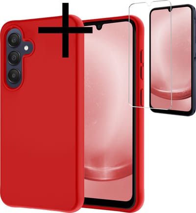 Hoesje - Met Screenprotector - Geschikt voor Samsung Galaxy A25 - Sterk & Shockproof - Back Cover - Siliconen Case - Telefoon Hoes - Rood