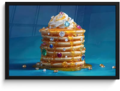 Poster in lijst - Fotolijst 60x40 cm - Posters - Pannenkoeken - Steentjes - Glitter - Slagroom - Posterlijst zwart - Decoratie - Wanddecoratie woonkamer - Muurdecoratie slaapkamer