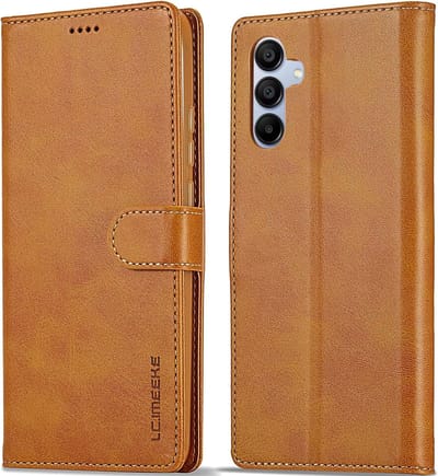 Geschikt voor Samsung Galaxy A15 4G/5G - Pasjeshouder - Magneet - Book Case Hoesje - Bruin