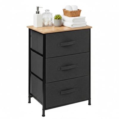 5FIVE Badkamerkast Pisa - 3 mandjes - grijs - 45 x 30 x 73 cm - hout/metaal/stof - opbergen